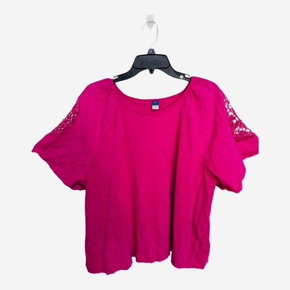 Old Navy Everywear Cut Out Cropped Tee 100% Cotton Hot Pink Size XL - Picture 2 of 8